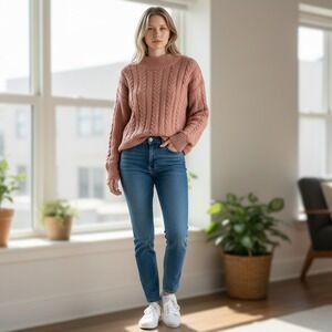 Hippie Rose Chenile Sweater Sz M Neutral Cable Knit Cropped Preppy New w Tag $44
